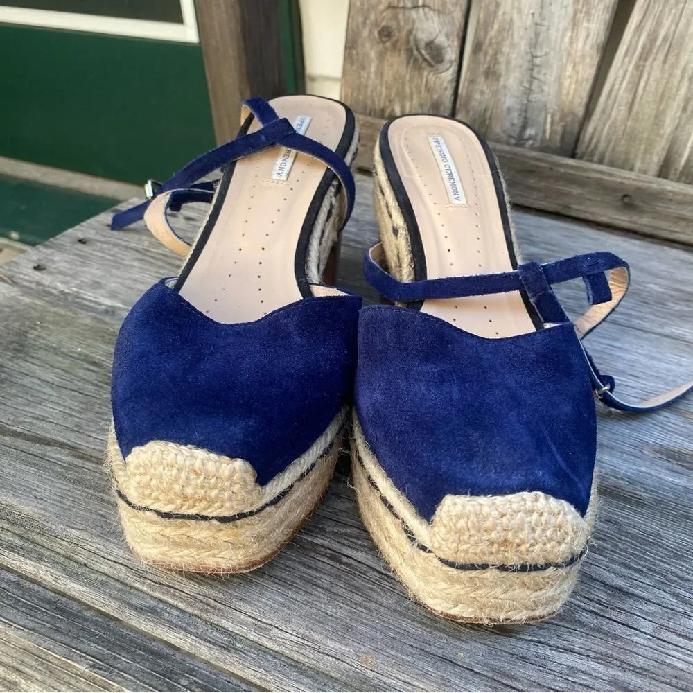 Opening Ceremony Blue Espadrille Wedge Sandals with Ankle Strap